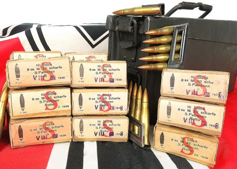 WWII GERMAN WAFFEN MARKED STEYR M95 AMMO ON CLIPS & IN ORIGINAL BOXES