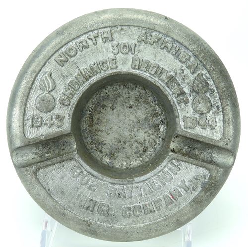 WWII 301st ORDNANCE REG'T "NORTH AFRICA" TRENCH ART ASH TRAY: NAMED