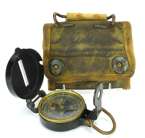 EARLY WWII UNDATED US ARMY LENSATIC COMPASS & WATERPROOF CASE: D-DAY TYPE